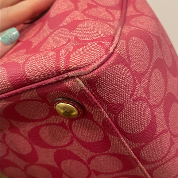Coach Signature Heritage Stripe Coated Canvas and Leather Satchel Pink - Picture 9 of 16